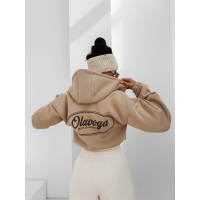 BLUZA DRESOWA BAWEŁNIANA DAMSKA Z KAPTUREM NA ZAMEK OLAVOGA CREATIVA BEIGE