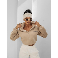 BLUZA DRESOWA BAWEŁNIANA DAMSKA Z KAPTUREM NA ZAMEK OLAVOGA CREATIVA BEIGE