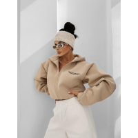 BLUZA DRESOWA BAWEŁNIANA DAMSKA Z KAPTUREM NA ZAMEK OLAVOGA CREATIVA BEIGE