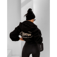 BLUZA DRESOWA BAWEŁNIANA DAMSKA Z KAPTUREM NA ZAMEK OLAVOGA CREATIVA BLACK