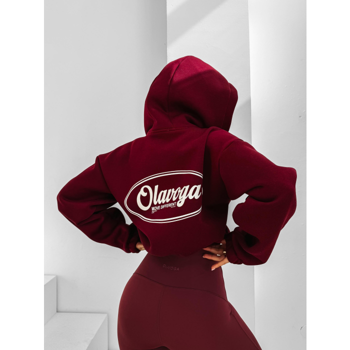 BLUZA DRESOWA BAWEŁNIANA DAMSKA Z KAPTUREM NA ZAMEK OLAVOGA CREATIVA BURGUND