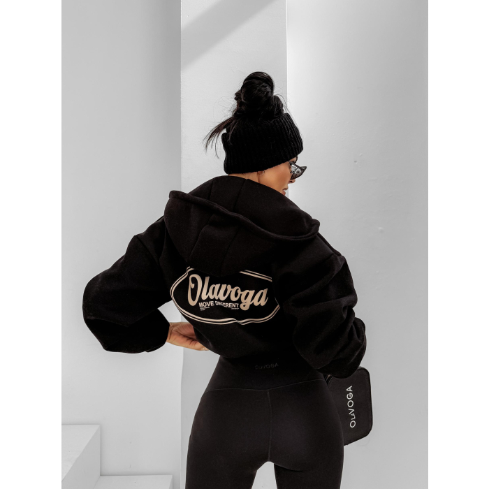 BLUZA DRESOWA BAWEŁNIANA DAMSKA Z KAPTUREM NA ZAMEK OLAVOGA CREATIVA BLACK