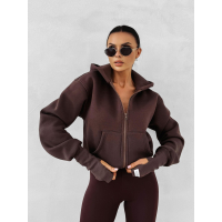 BLUZA DRESOWA BAWEŁNIANA DAMSKA Z KAPTUREM NA ZAMEK OLAVOGA SWEET HARMONY BROWN