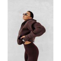 BLUZA DRESOWA BAWEŁNIANA DAMSKA Z KAPTUREM NA ZAMEK OLAVOGA SWEET HARMONY BROWN