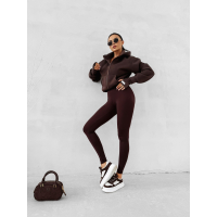 BLUZA DRESOWA BAWEŁNIANA DAMSKA Z KAPTUREM NA ZAMEK OLAVOGA SWEET HARMONY BROWN