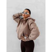 BLUZA DRESOWA BAWEŁNIANA DAMSKA Z KAPTUREM NA ZAMEK OLAVOGA SWEET HARMONY LATTE