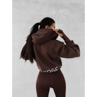 BLUZA DRESOWA BAWEŁNIANA DAMSKA Z KAPTUREM NA ZAMEK OLAVOGA SWEET HARMONY BROWN