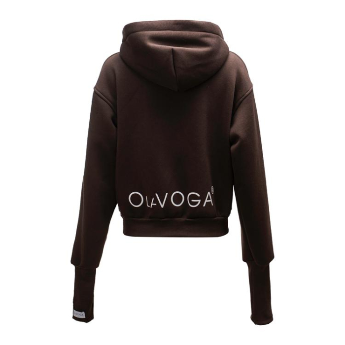 BLUZA DRESOWA BAWEŁNIANA DAMSKA Z KAPTUREM NA ZAMEK OLAVOGA SWEET HARMONY BROWN