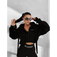 BLUZA DRESOWA BAWEŁNIANA DAMSKA Z KAPTUREM OLAVOGA FEELINGS BLACK