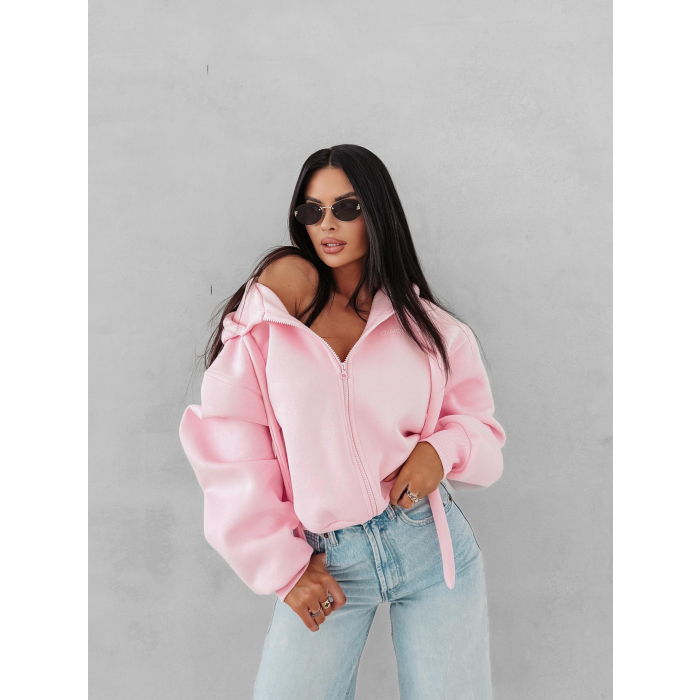 BLUZA DRESOWA BAWEŁNIANA DAMSKA Z KAPTUREM OLAVOGA FEELINGS PINK