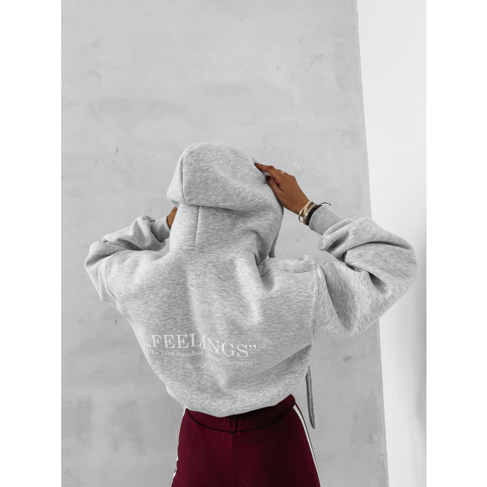 BLUZA DRESOWA BAWEŁNIANA DAMSKA Z KAPTUREM OLAVOGA FEELINGS GRAY