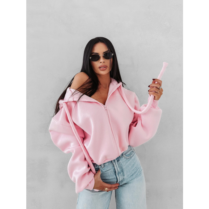 BLUZA DRESOWA BAWEŁNIANA DAMSKA Z KAPTUREM OLAVOGA FEELINGS PINK