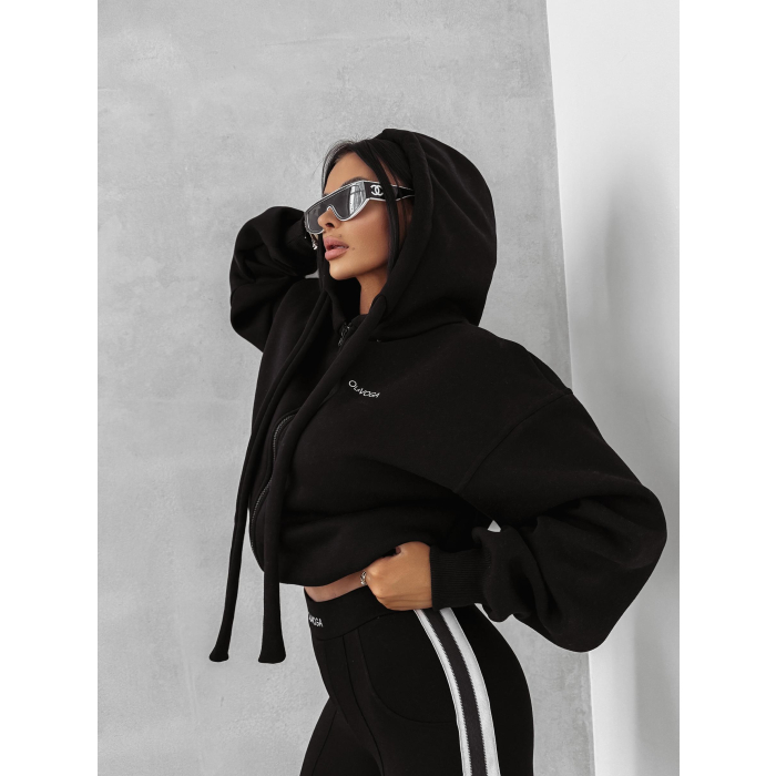 BLUZA DRESOWA BAWEŁNIANA DAMSKA Z KAPTUREM OLAVOGA FEELINGS BLACK