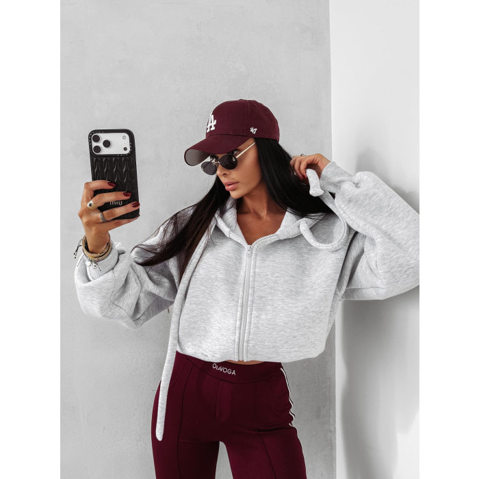 BLUZA DRESOWA BAWEŁNIANA DAMSKA Z KAPTUREM OLAVOGA FEELINGS GRAY