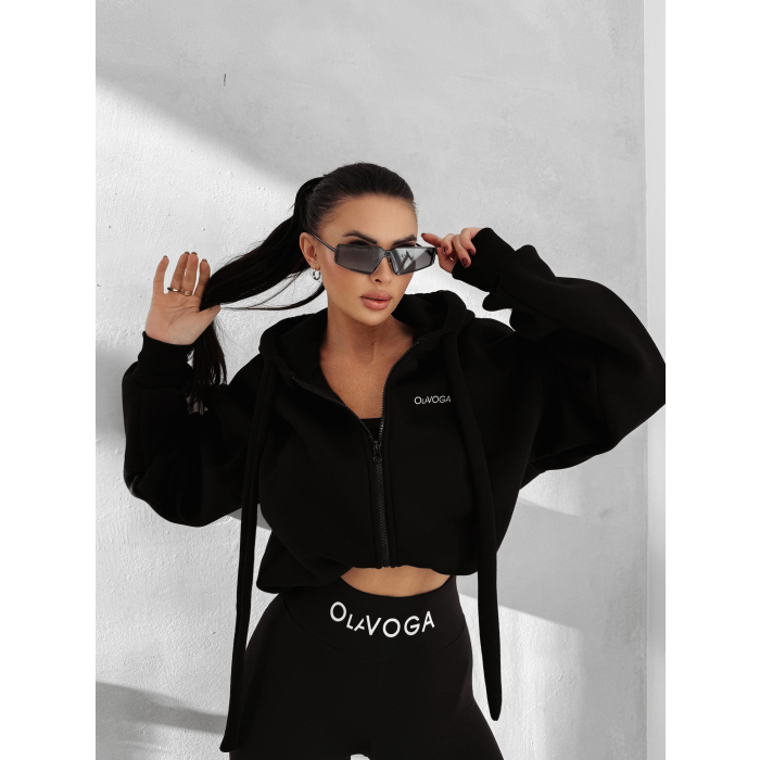 BLUZA DRESOWA BAWEŁNIANA DAMSKA Z KAPTUREM OLAVOGA FEELINGS BLACK