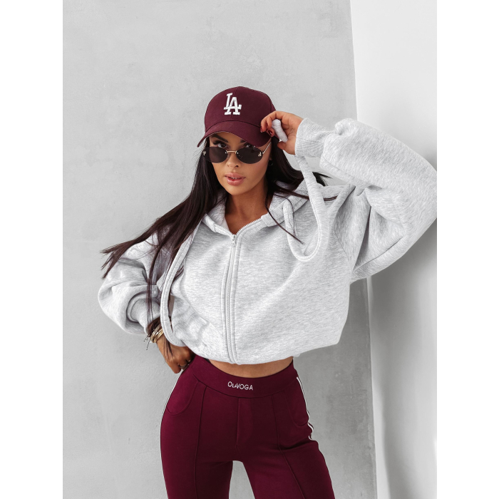 BLUZA DRESOWA BAWEŁNIANA DAMSKA Z KAPTUREM OLAVOGA FEELINGS GRAY