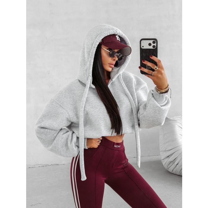 BLUZA DRESOWA BAWEŁNIANA DAMSKA Z KAPTUREM OLAVOGA FEELINGS GRAY