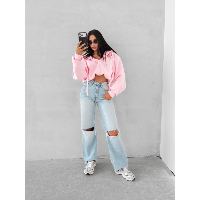 BLUZA DRESOWA BAWEŁNIANA DAMSKA Z KAPTUREM OLAVOGA FEELINGS PINK