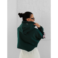 BLUZA DRESOWA BAWEŁNIANA DAMSKA Z KAPTUREM OLAVOGA PURE COMFORT DEEP GREEN