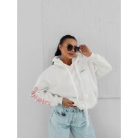BLUZA DRESOWA BAWEŁNIANA DAMSKA Z KAPTUREM OLAVOGA PURE COMFORT ECRU