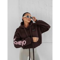 BLUZA DRESOWA BAWEŁNIANA DAMSKA Z KAPTUREM OLAVOGA PURE COMFORT BROWN