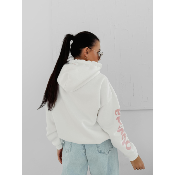 BLUZA DRESOWA BAWEŁNIANA DAMSKA Z KAPTUREM OLAVOGA PURE COMFORT ECRU