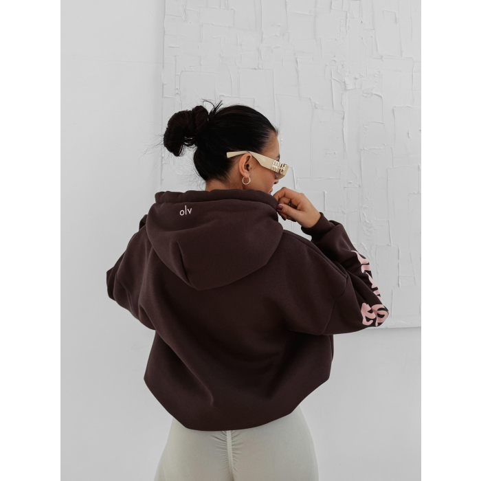 BLUZA DRESOWA BAWEŁNIANA DAMSKA Z KAPTUREM OLAVOGA PURE COMFORT BROWN
