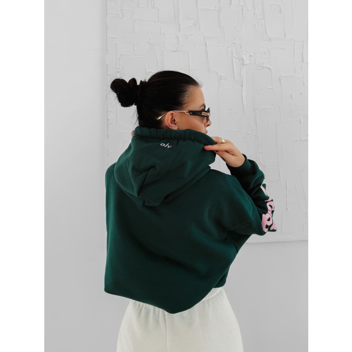 BLUZA DRESOWA BAWEŁNIANA DAMSKA Z KAPTUREM OLAVOGA PURE COMFORT DEEP GREEN