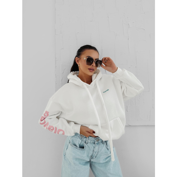 BLUZA DRESOWA BAWEŁNIANA DAMSKA Z KAPTUREM OLAVOGA PURE COMFORT ECRU