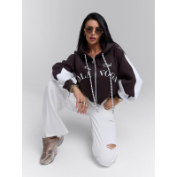 BLUZA DRESOWA DAMSKA NA ZAMEK OVERSIZE OLAVOGA ASHEN SKY DARK BROWN