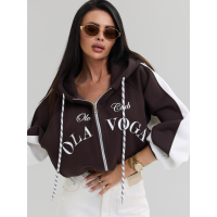 BLUZA DRESOWA DAMSKA NA ZAMEK OVERSIZE OLAVOGA ASHEN SKY DARK BROWN