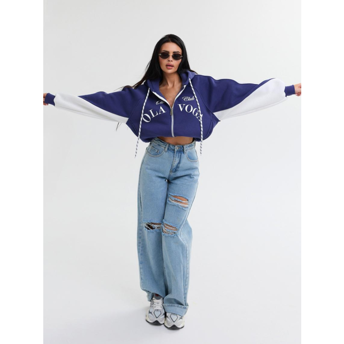 BLUZA DRESOWA DAMSKA NA ZAMEK OVERSIZE OLAVOGA ASHEN SKY DARK BLUE