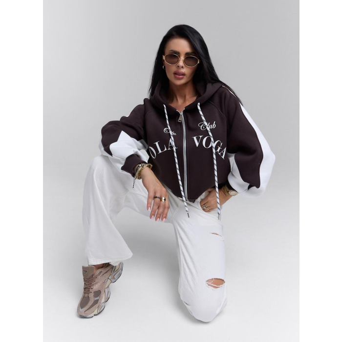 BLUZA DRESOWA DAMSKA NA ZAMEK OVERSIZE OLAVOGA ASHEN SKY DARK BROWN