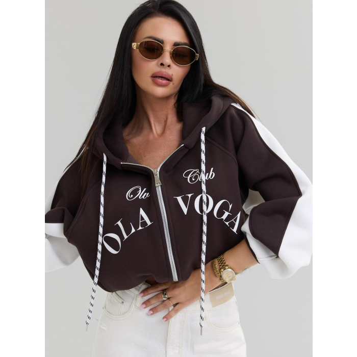 BLUZA DRESOWA DAMSKA NA ZAMEK OVERSIZE OLAVOGA ASHEN SKY DARK BROWN