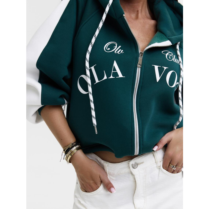 BLUZA DRESOWA DAMSKA NA ZAMEK OVERSIZE OLAVOGA ASHEN SKY DEEP GREEN