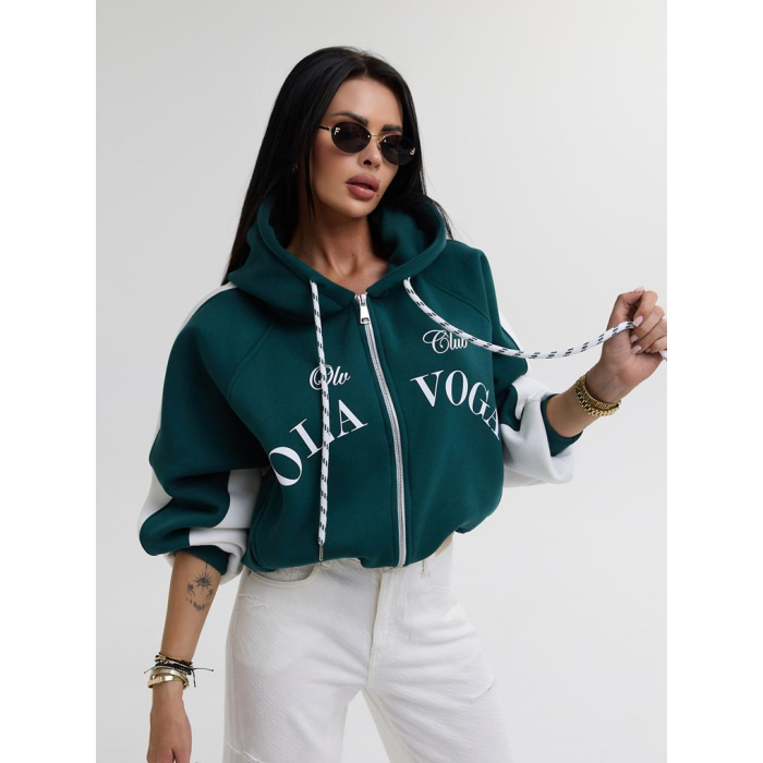 BLUZA DRESOWA DAMSKA NA ZAMEK OVERSIZE OLAVOGA ASHEN SKY DEEP GREEN