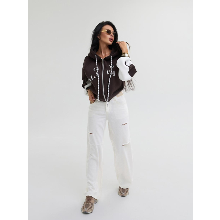 BLUZA DRESOWA DAMSKA NA ZAMEK OVERSIZE OLAVOGA ASHEN SKY DARK BROWN