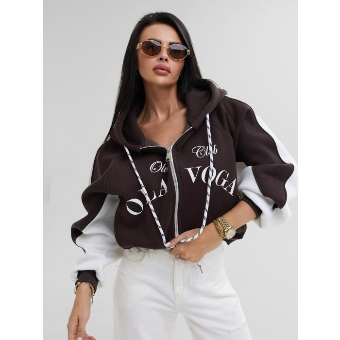 BLUZA DRESOWA DAMSKA NA ZAMEK OVERSIZE OLAVOGA ASHEN SKY DARK BROWN