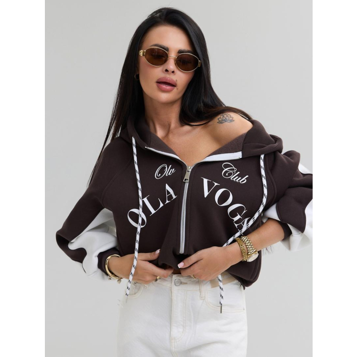 BLUZA DRESOWA DAMSKA NA ZAMEK OVERSIZE OLAVOGA ASHEN SKY DARK BROWN