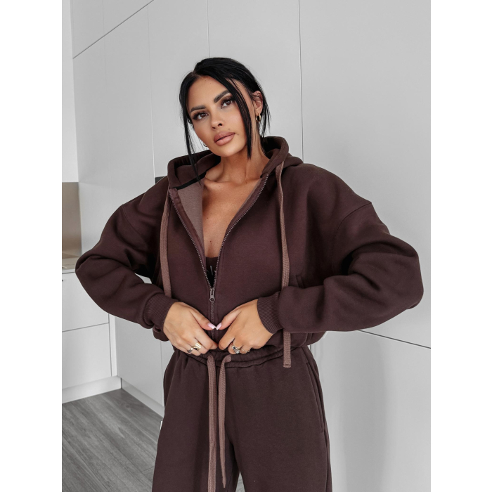 BLUZA DRESOWA DAMSKA NA ZAMEK OVERSIZE OLAVOGA OVERCAST BROWN
