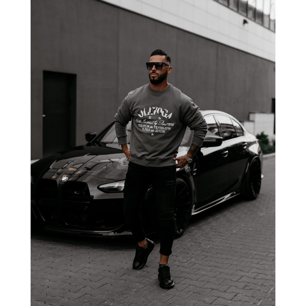 BLUZA MĘSKA BAWEŁNIANA OVERSIZE OLAVOGA MEN VIROUS GRAFIT