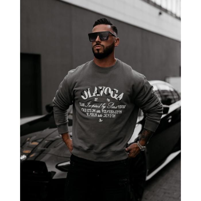 BLUZA MĘSKA BAWEŁNIANA OVERSIZE OLAVOGA MEN VIROUS GRAFIT