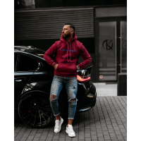 BLUZA MĘSKA BAWEŁNIANA Z KAPTUREM OVERSIZE HAFT OLAVOGA MEN SPRINT RED