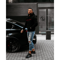 BLUZA MĘSKA BAWEŁNIANA Z KAPTUREM OVERSIZE HAFT OLAVOGA MEN SPRINT BLACK