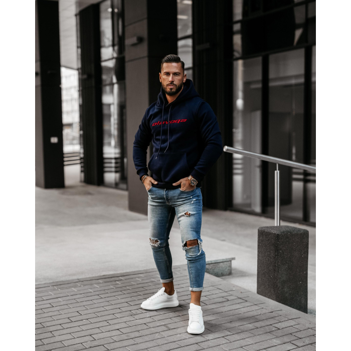 BLUZA MĘSKA BAWEŁNIANA Z KAPTUREM OVERSIZE HAFT OLAVOGA MEN SPRINT NAVY BLUE