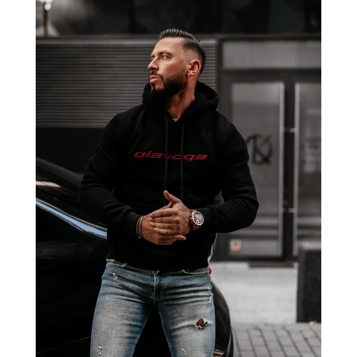 BLUZA MĘSKA BAWEŁNIANA Z KAPTUREM OVERSIZE HAFT OLAVOGA MEN SPRINT BLACK