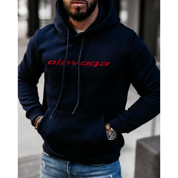 BLUZA MĘSKA BAWEŁNIANA Z KAPTUREM OVERSIZE HAFT OLAVOGA MEN SPRINT NAVY BLUE