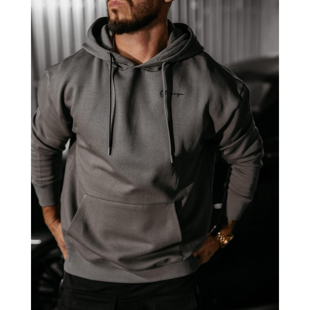 BLUZA MĘSKA BAWEŁNIANA Z KAPTUREM OVERSIZE HAFT OLAVOGA MEN TAZON GRAY
