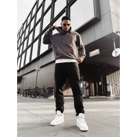 BLUZA MĘSKA BAWEŁNIANA Z KAPTUREM OVERSIZE HAFT OLAVOGA MEN TAZON GRAY