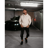 BLUZA MĘSKA BAWEŁNIANA Z KAPTUREM OVERSIZE HAFT OLAVOGA MEN TAZON BEIGE